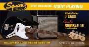 PACK BASSE AFFINITY SERIES JAZZ BASS BLACK + FENDER RUMBLE 15 AMP + HOUSSE SQUIER